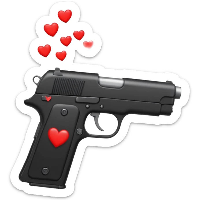 Black hand gun shooting a stream of hearts out of it  sticker