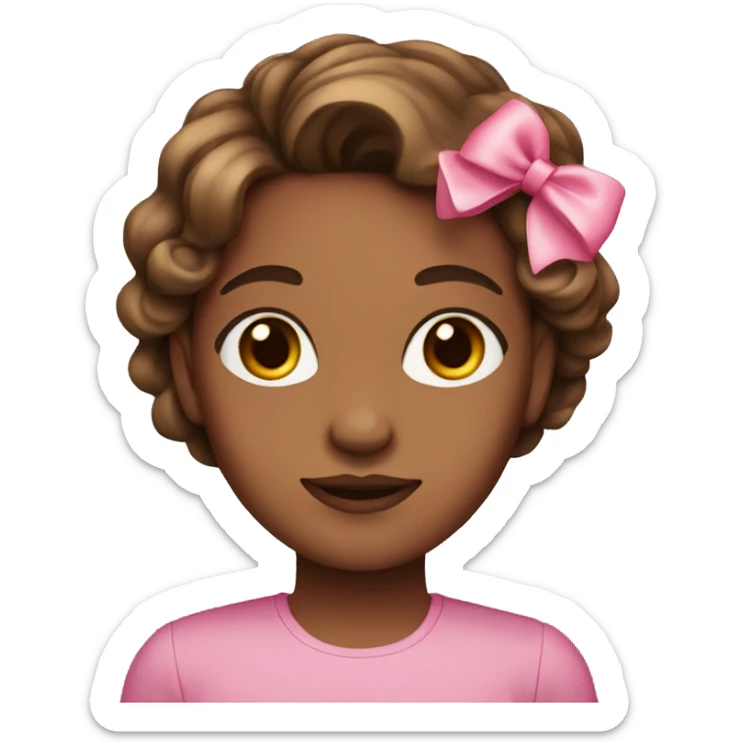 girl with brown hair blowout and brown eyes with pink bow in hair sticker