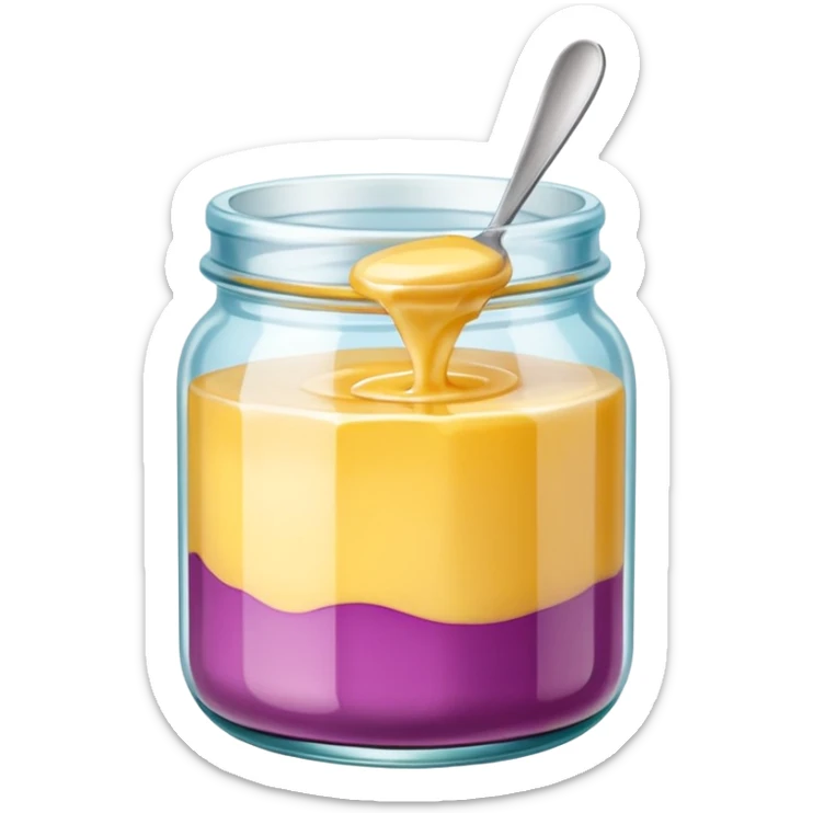 Una miniatura fotorrealista de una mantequilla corporal batida en un tarro de varios colores llamativos. Estilo: postre, arte, colores vibrantes. sticker