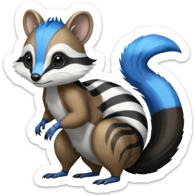 Black/White/Blue Skunk-Vernid-Trico-Furret-Numbat-animal-fusion (full body) sticker