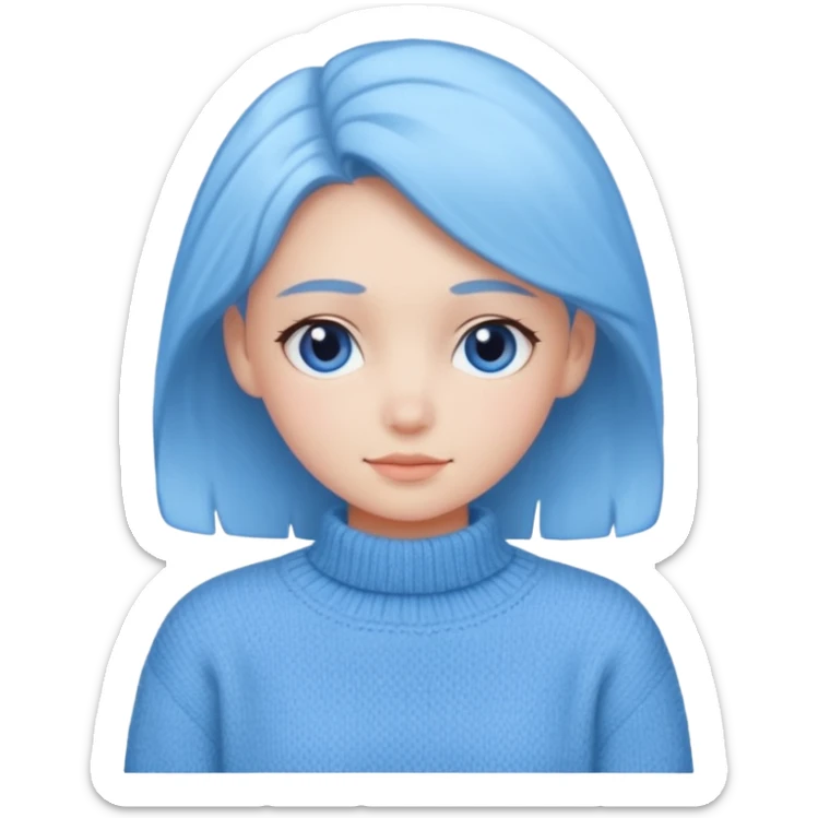 sky-blue Girl's wool sweater with light fabric folds and soft shading, casual style, Knitten.only wool sweater. sticker