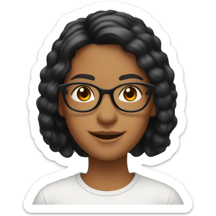 black hair, medium hair, smile with one’s eyes, woman, orange glasses sticker