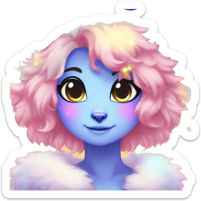 Shiny Sparkly Colorful Fluffy beautiful Hair Kawaii Ethereal Anthro Sona Nebula-Crystal-Fakemon sticker