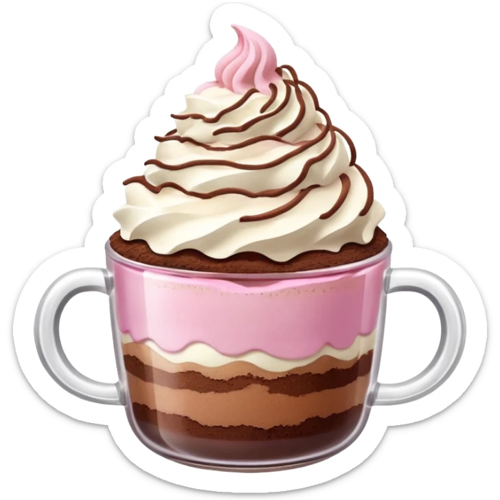 tiramisù dessert in a cup with pink cream on top sticker