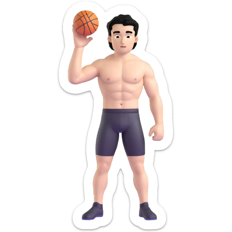 shirtless male athlete with white skin and moderately curly black hair on top with shaved sides sticker