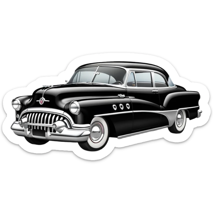 classic hot rod car, 1950s Buick Century influence, black and white colors sticker