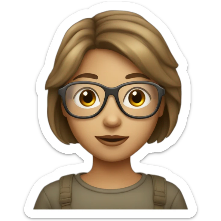 young girl with beige skin with a brown bob hairstyle wearing aviator glasses sticker