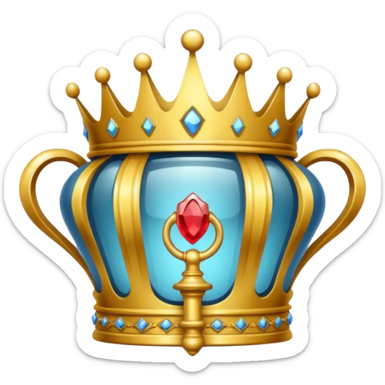 A crown emoji in the style of Apple emoji with a handle, a window, and a knocker. sticker