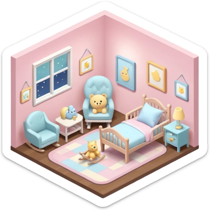 isometric baby room, Baby room with night lamp and rocking chair sticker