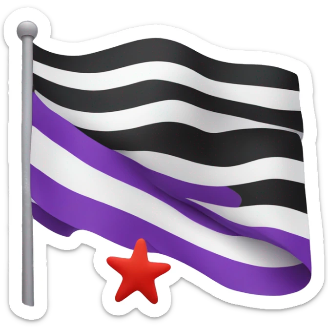 A flag emoji of a horizontal tricolor of black, white, and purple. In the center of the flag is a red five-pointed star sticker