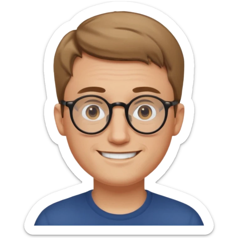 homme blanc cheveux très court marron clair sans barbe sourrir avec lunettes rondes sticker