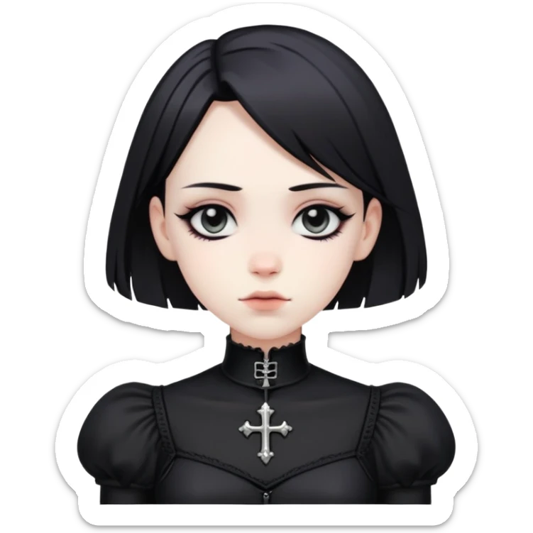 gothic femboy with wide shoulders, small chest, black clothes, pale skin sticker