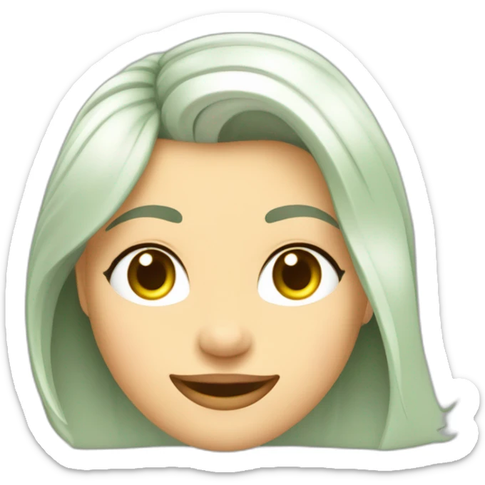 Mujer ,Pelo rubio ceniza corte bob, ojos verdes grande, pestañas con rímel, sonrisa, cara ovalada pose haciendo yoga sticker