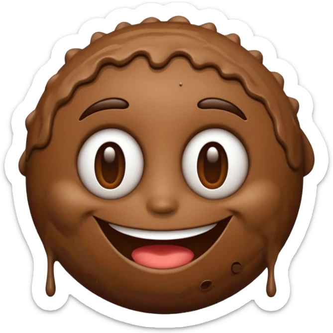 smiling brown mud emoji with a big happy face, cartoonish, in the style of iPhone (Apple) emojis sticker