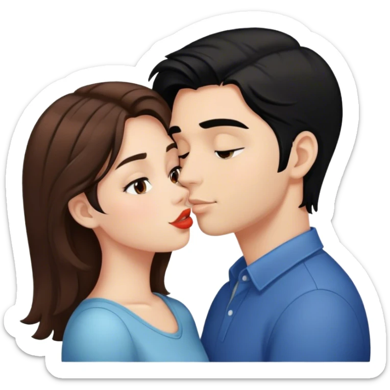 Girl with brown hair kissing guy with black hair  sticker