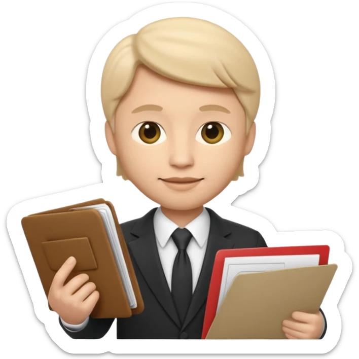 Apple Memoji-style 3D emoji of a diplomat wearing a formal suit holding a document or folder, soft shading, rounded shapes, no background. sticker