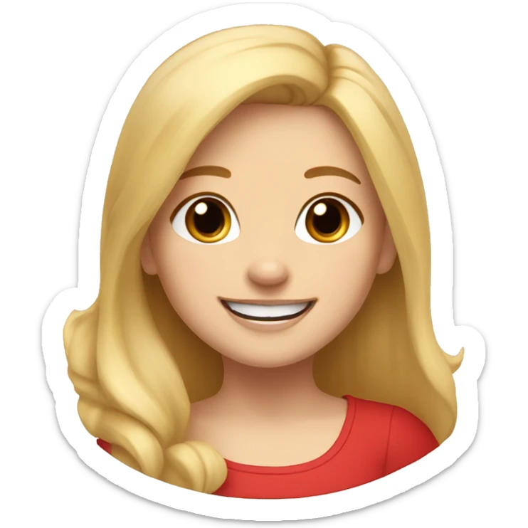 smiling girl with blonde hair with red corgi with black snout sticker