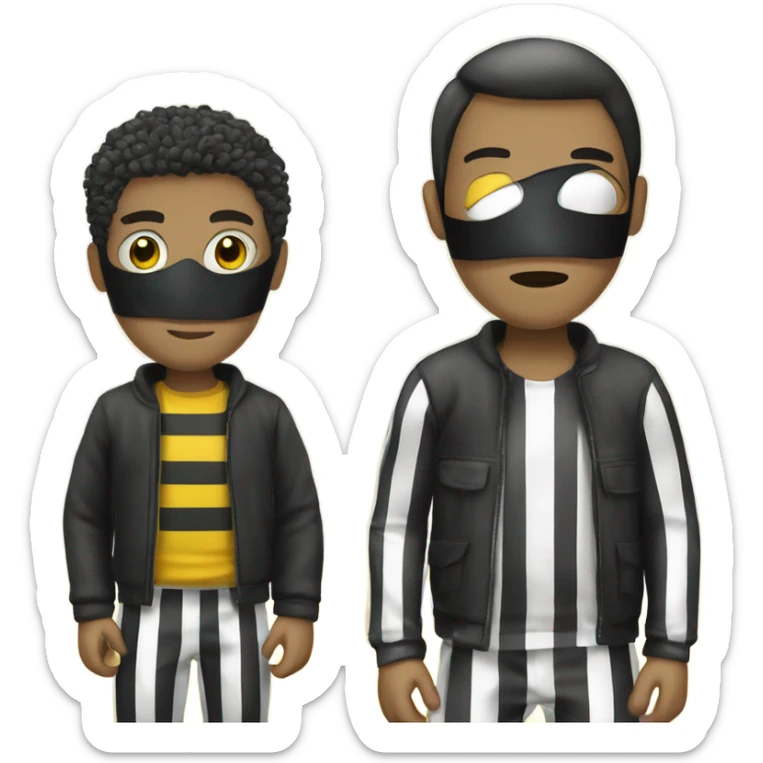 Criminal emoji with black and white striped clothing, black and white striped mask, yellow male, like this 🙎‍♂️ sticker
