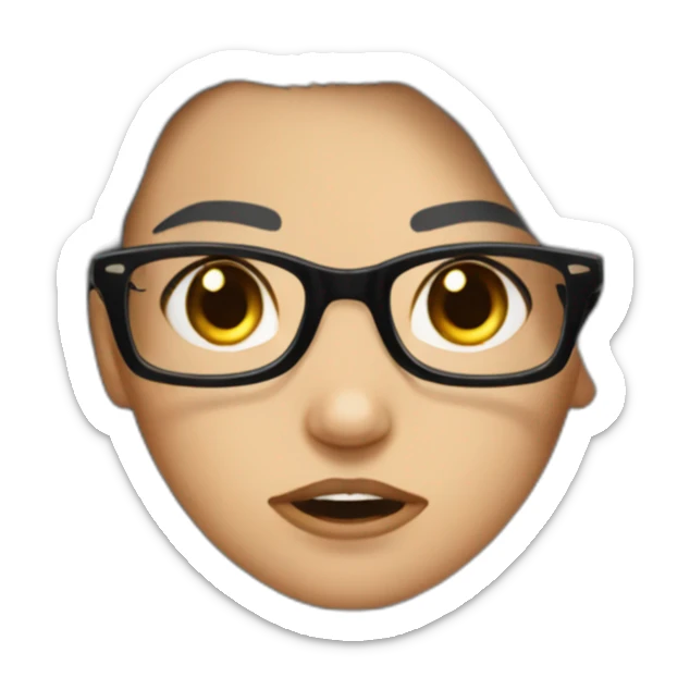 Girl with long black hair middle part, brown eyes and black glasses and ear piercings, angry face  sticker