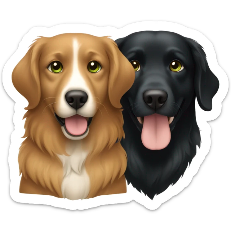 Girl with brown hair and green brown eyes next to a black golden retriever sticker
