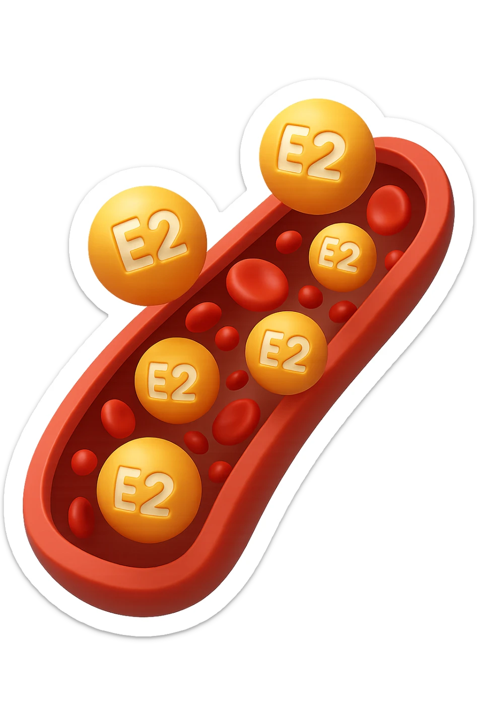 EMOJI STILE IPHONE 3D DI particelle di ormoni estrogeni che circolano in una vena umana sticker