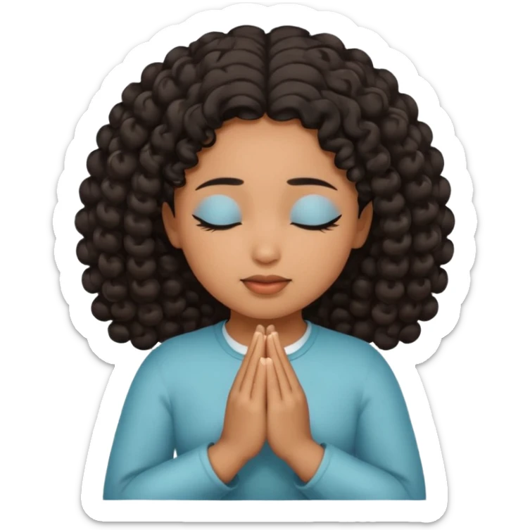 brown girl praying curls black hair and eyes closed sticker