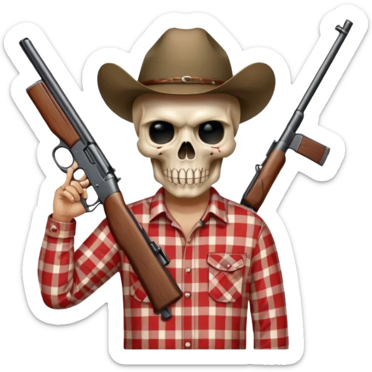 Country hick with a shotgun. From the chest to. In the style of your bleeding skull art sticker