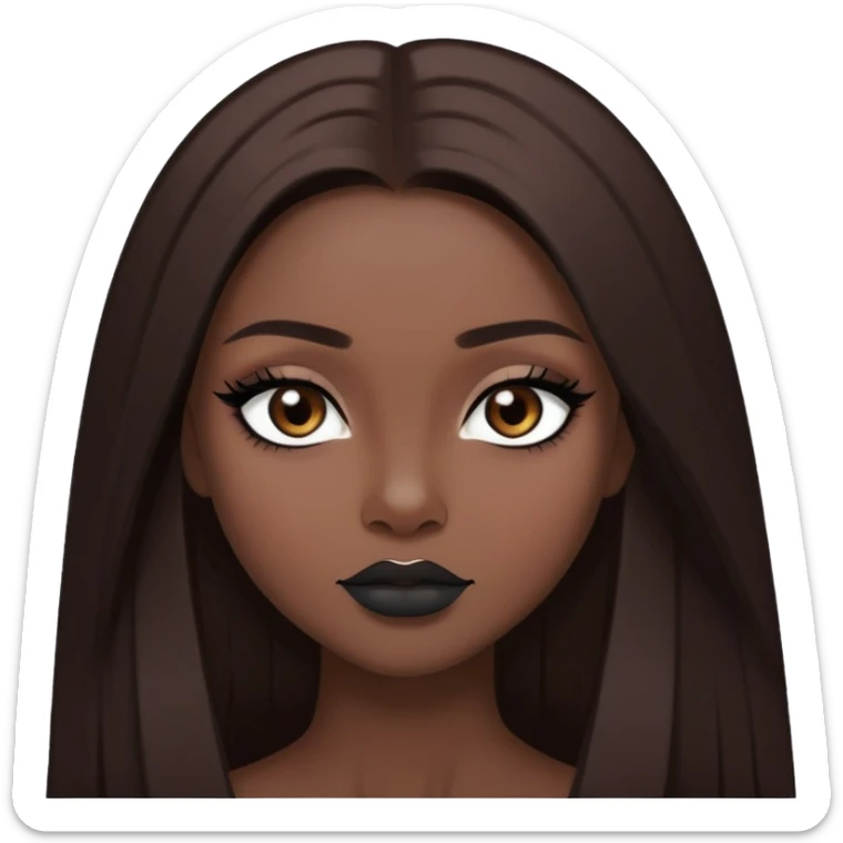 pretty baddie, brown straight hair, pale skin, long hair, dark brown eyes, bold black eyeliner sticker