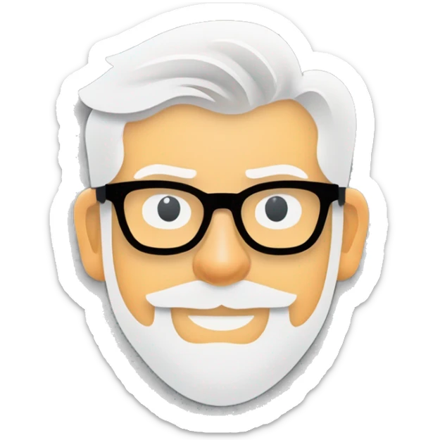 White male, mid 40, with blond / gray hairs. A bit of beard. Glasses. face is oval.  sticker