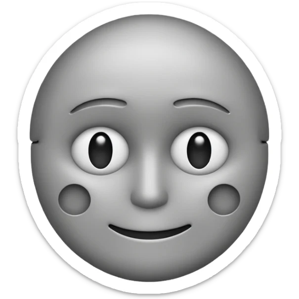 minimalist illustration of a neutral gray emoji face, , representing emotional isolation through algorithms. cold tone, grayscale color palette, subtle noise texture, geometric and mechanical look, emotionless expression, digital abstraction, soft vignette on white background. sticker