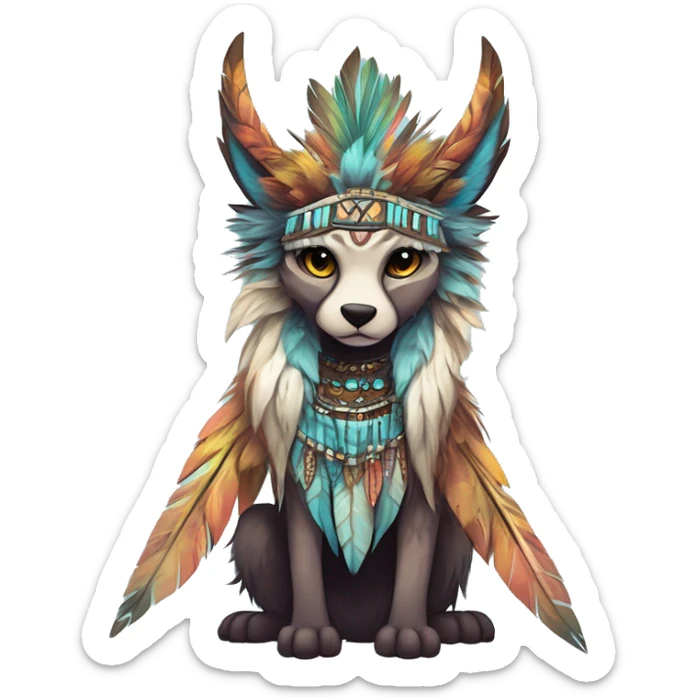 cute cool edgy ethereal shy epic tribal fantasy animal fursona Fionbri creature by griffsnuff & LiLaiRa & Falvie with exotic colors with intricate patterns and feathers and headdress and necklace full body sticker