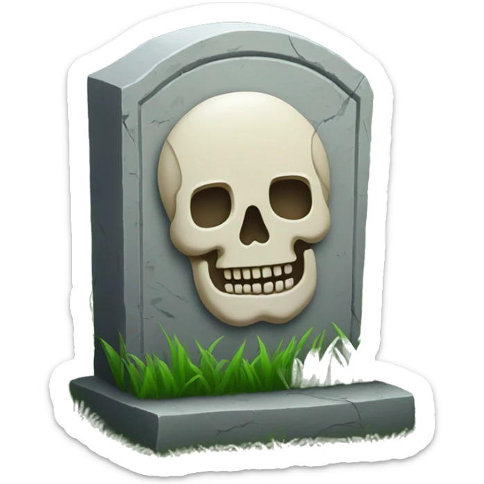 tombstone with skull on it and some grass and flowers around the base sticker