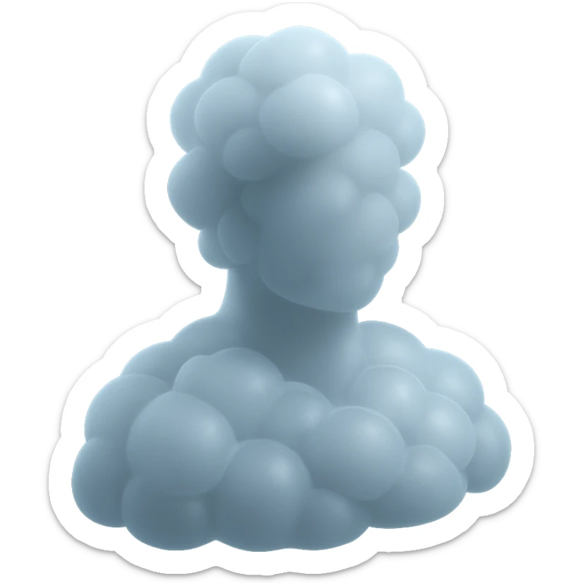 A person from the shoulders up, entirely composed of fluffy white convex clouds sticker