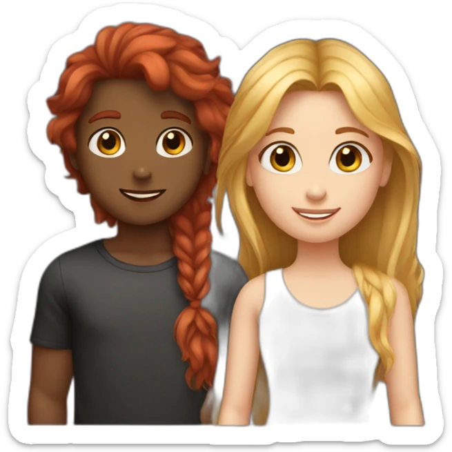 friends; a red long haired girl with black girl with blonde long haired girl with short brown haired boy and brown haired girl sticker