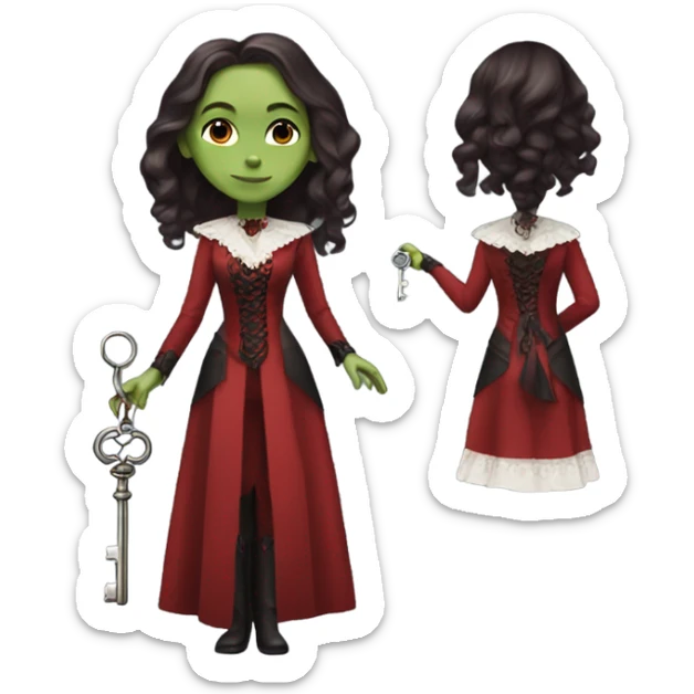 gamora in Victorian dress elegant red full body, holding big key sticker