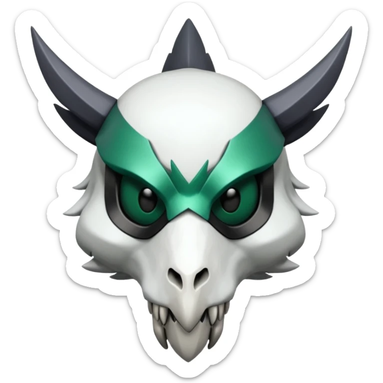 Shiny Cute Cool Badass Aesthetic Colorful Futuristic Black Grey White and Dark-Green Trico-Skarmory-Silvally-Skiddo-Sprigatito-Absol-fusion (full body) with and edgy white horned skull mask face sticker