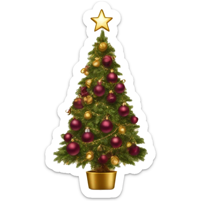 Vintage christmas tree with burgundy ornaments and gold sparkling lights fuller sticker