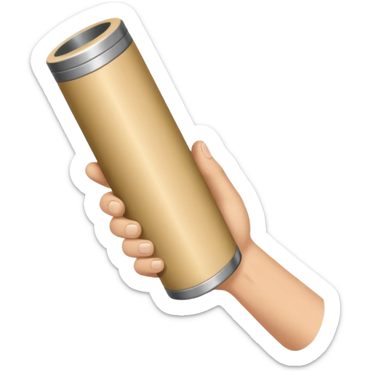 a beige skin colored hand holding a cylindrical tube, no sleeves, no clothes sticker