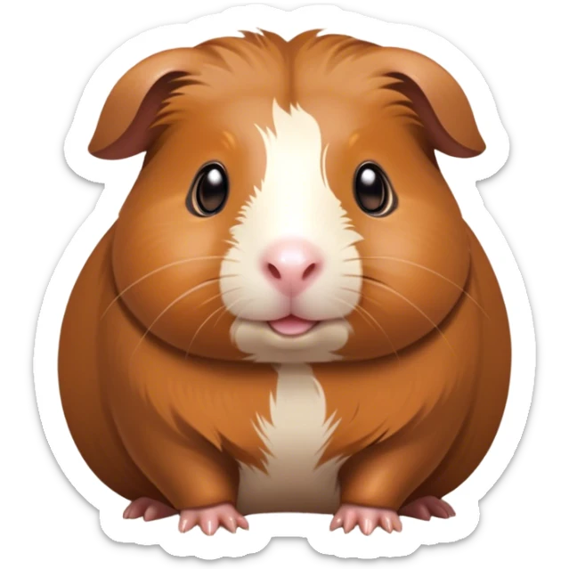 Cinematic Cute Brown Guinea Pig Portrait Emoji, Head tilted playfully and inquisitively, showcasing a velvety brown coat with a natural sheen, round, sparkling dark eyes filled with curiosity, Simplified yet irresistibly adorable features, highly detailed, glowing with a warm, friendly glow, high shine, affectionate and lively, stylized with a touch of whimsy, bright and endearing, soft glowing outline, capturing the essence of a mischievous yet loving guinea pig, so playful it feels like it could nuzzle out of the screen into your arms! sticker