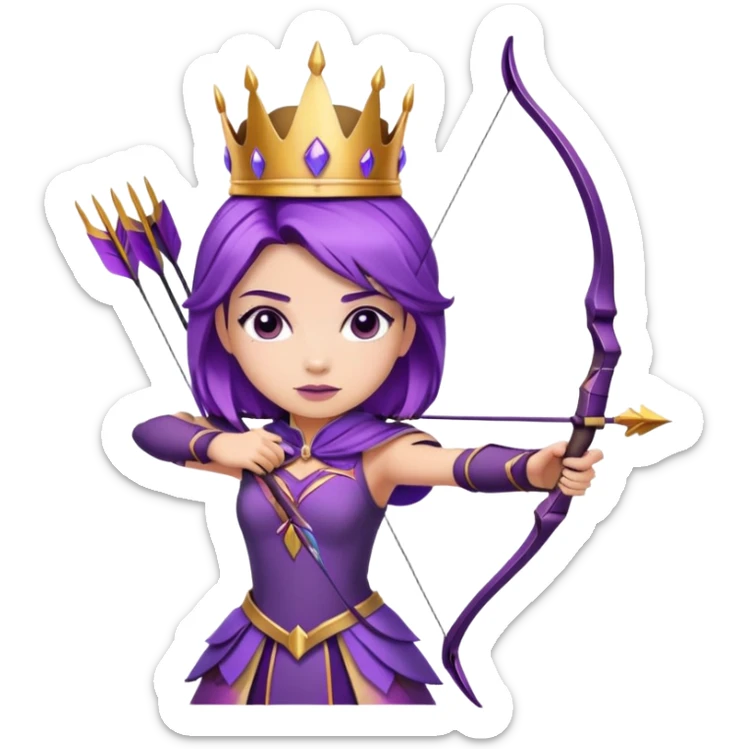Archer Queen from Clash of Clans with purple hair, crown, bow and arrow, purple outfit sticker