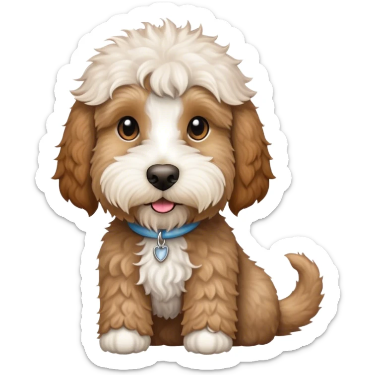 australian labradoodle dog, light brown with the top of her head, neck, and the tip of her tail white sticker