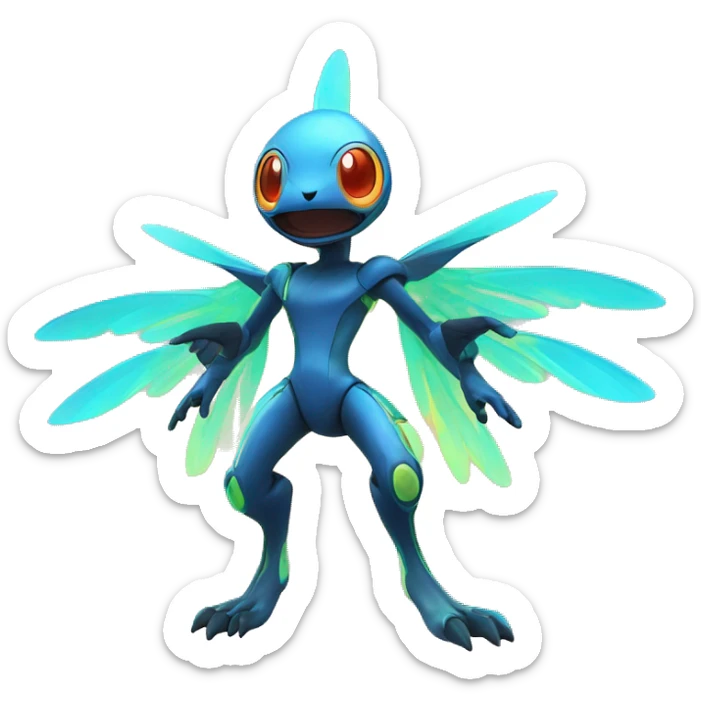 Colorful Neon Colors Vibrant Colors Flying Futuristic Fakémon-Pokémon-Creature Full Body sticker