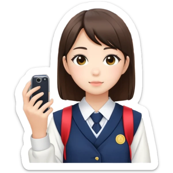 Japanese high school girl taking photos at Kyoto temple during school trip sticker