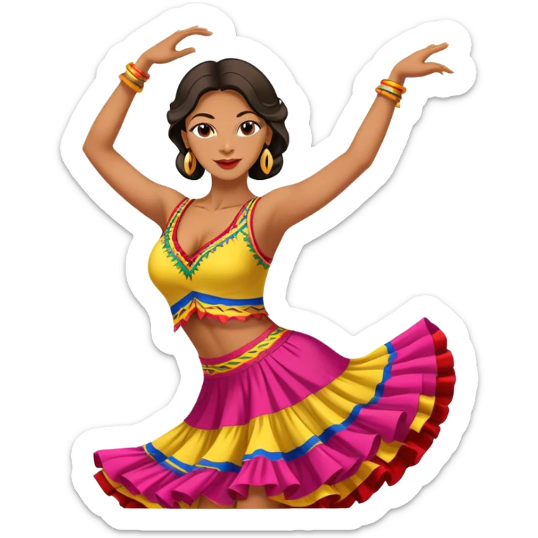 Colombian salsa dancer in colorful dress, dancing with passionate movement, traditional Colombian style sticker