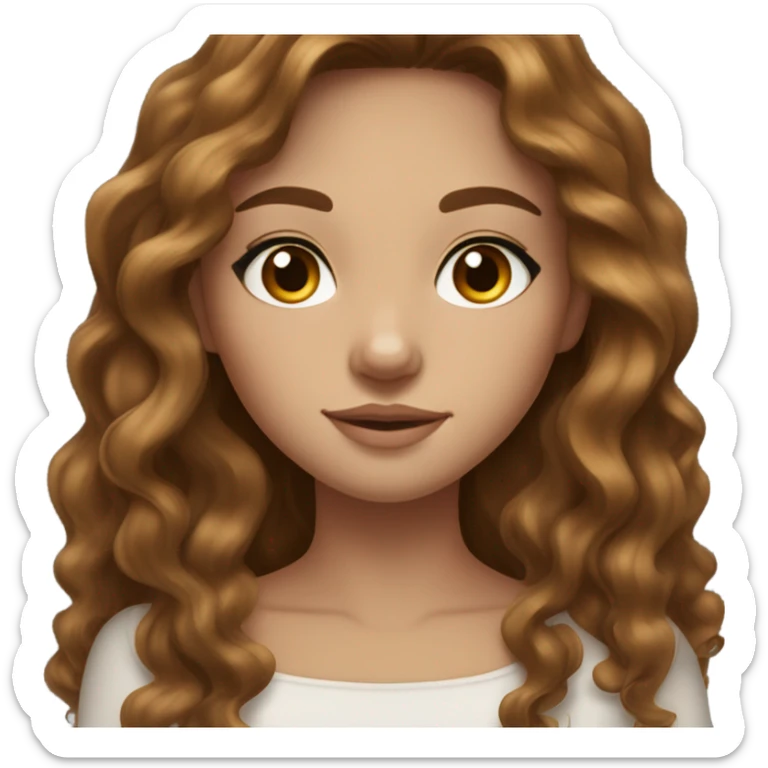 Beautiful brunette girl with freckles, long wavy hair, nose stud, light brown eyes and lashes, Italian sticker