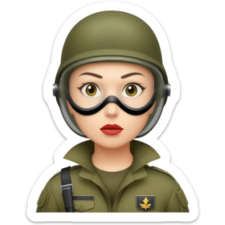woman soldier with hair style wearing mouth mask sticker
