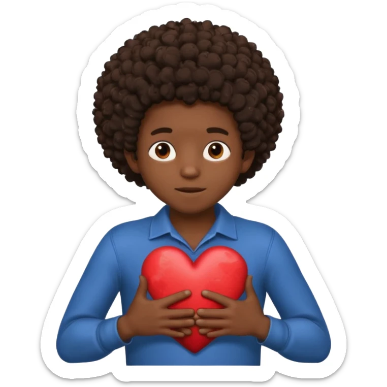 I want a black boy with chocolate skin and a small messy afro holding a heart close to his chest with his hands over the heart as if to present it to someone he loves. I want the name “Aja” on the heart. sticker