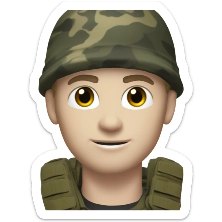 white male, pale skin, call of duty black face mask, camo tactical gear, combat boots, black beanie, hazel eyes sticker