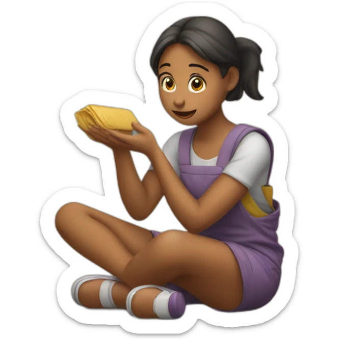 A girl begging to someone to buy her products sticker