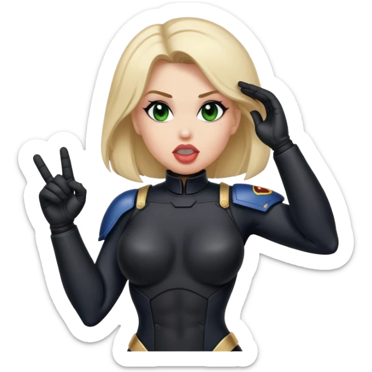 woman space marine in bodysuit salutes tongue out sticker